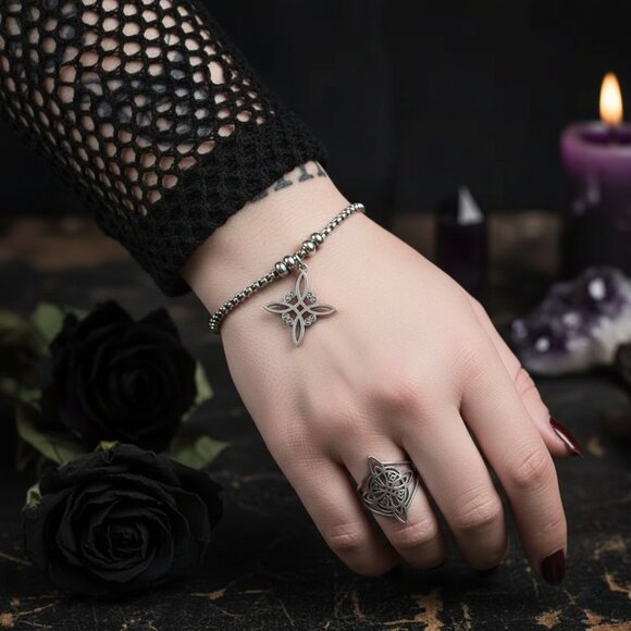 Silver Stainless Steel Witch Celtic Viking Cross Knot Fashion Ring Size 9 NWOT - Picture 2 of 6